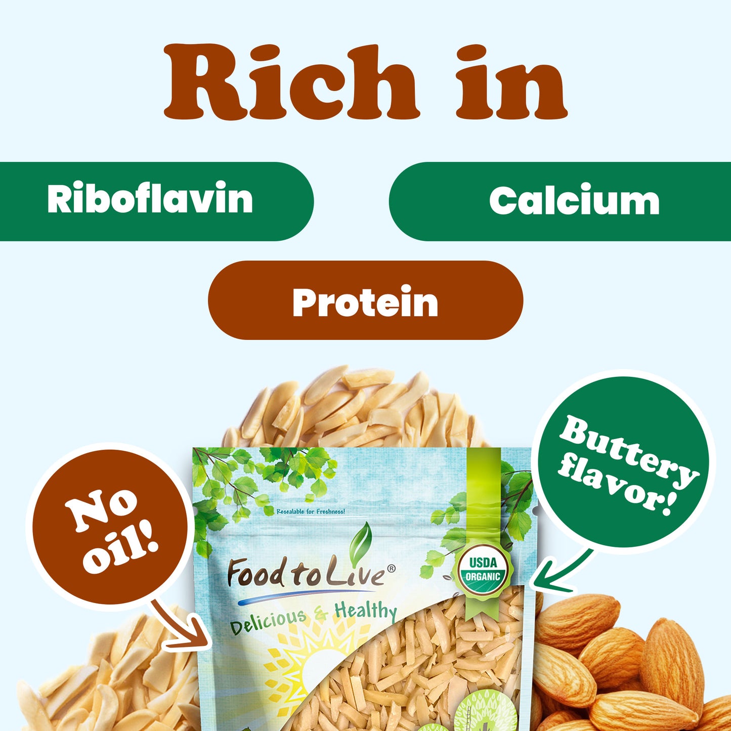 Organic Dry Roasted Blanched Slivered Almonds with Himalayan Salt - by Food to Live