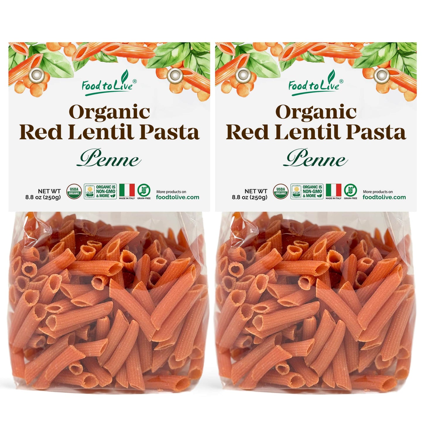 Organic Red Lentil Penne Pasta, 8.8 OZ – Non-GMO, Single Ingredient.  Vegan. Made in Italy.