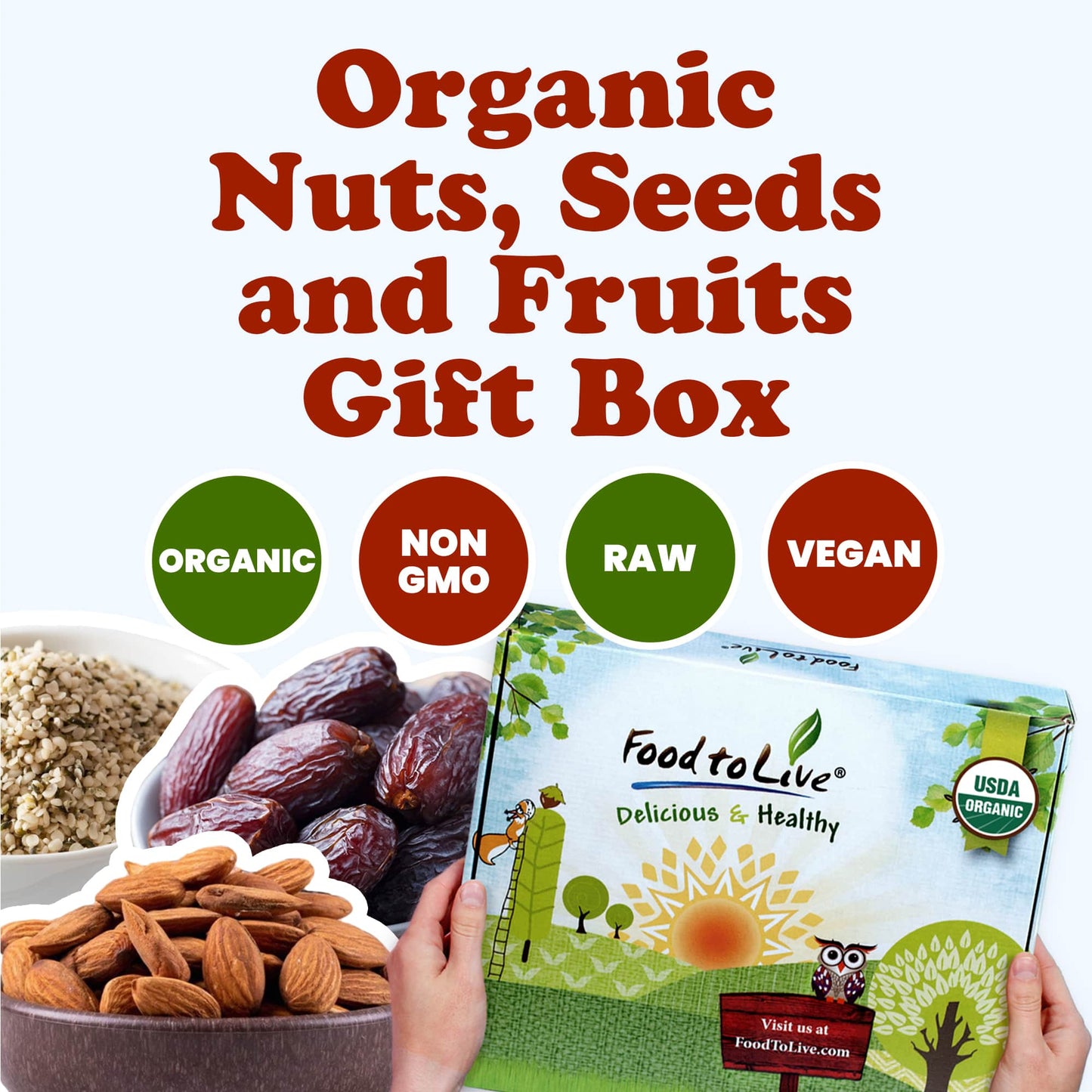 Organic Nuts, Seeds and Fruits in a Gift Box - by Food To Live