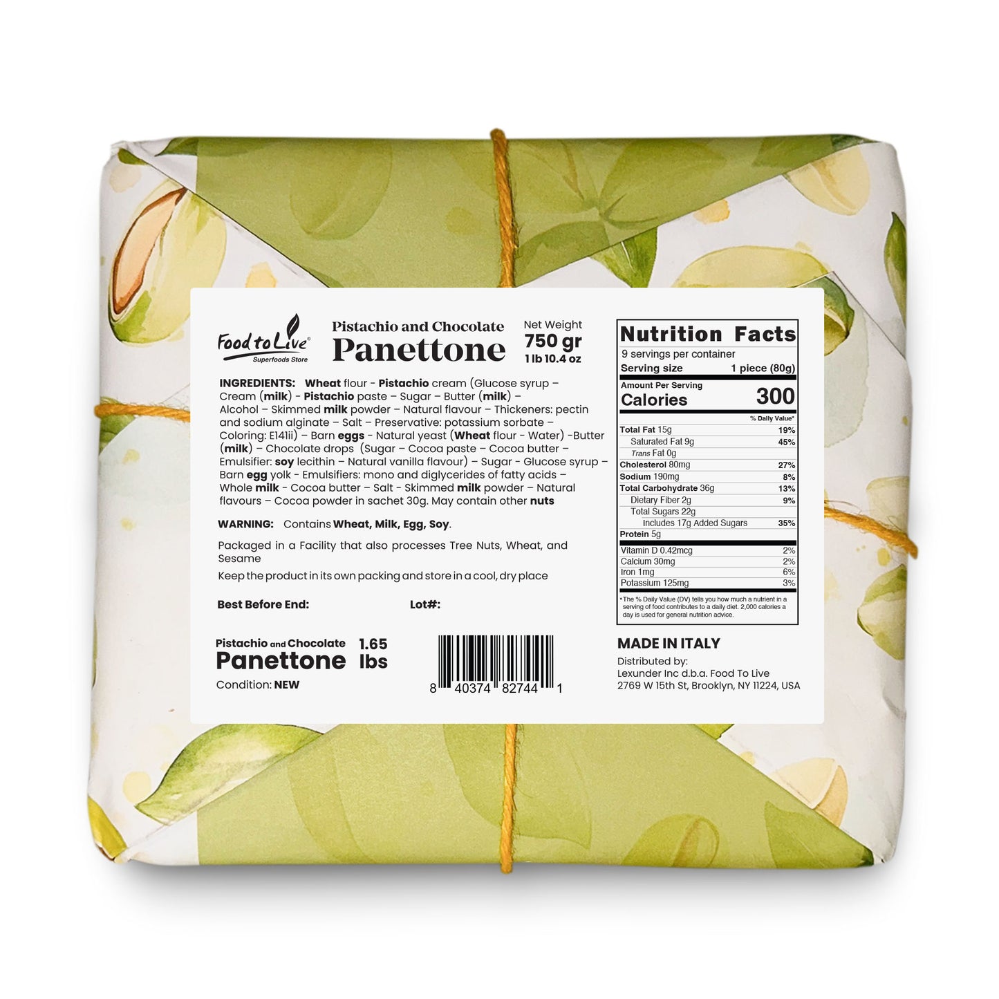 Italian Pistachio and Chocolate Panettone - by Food to Live