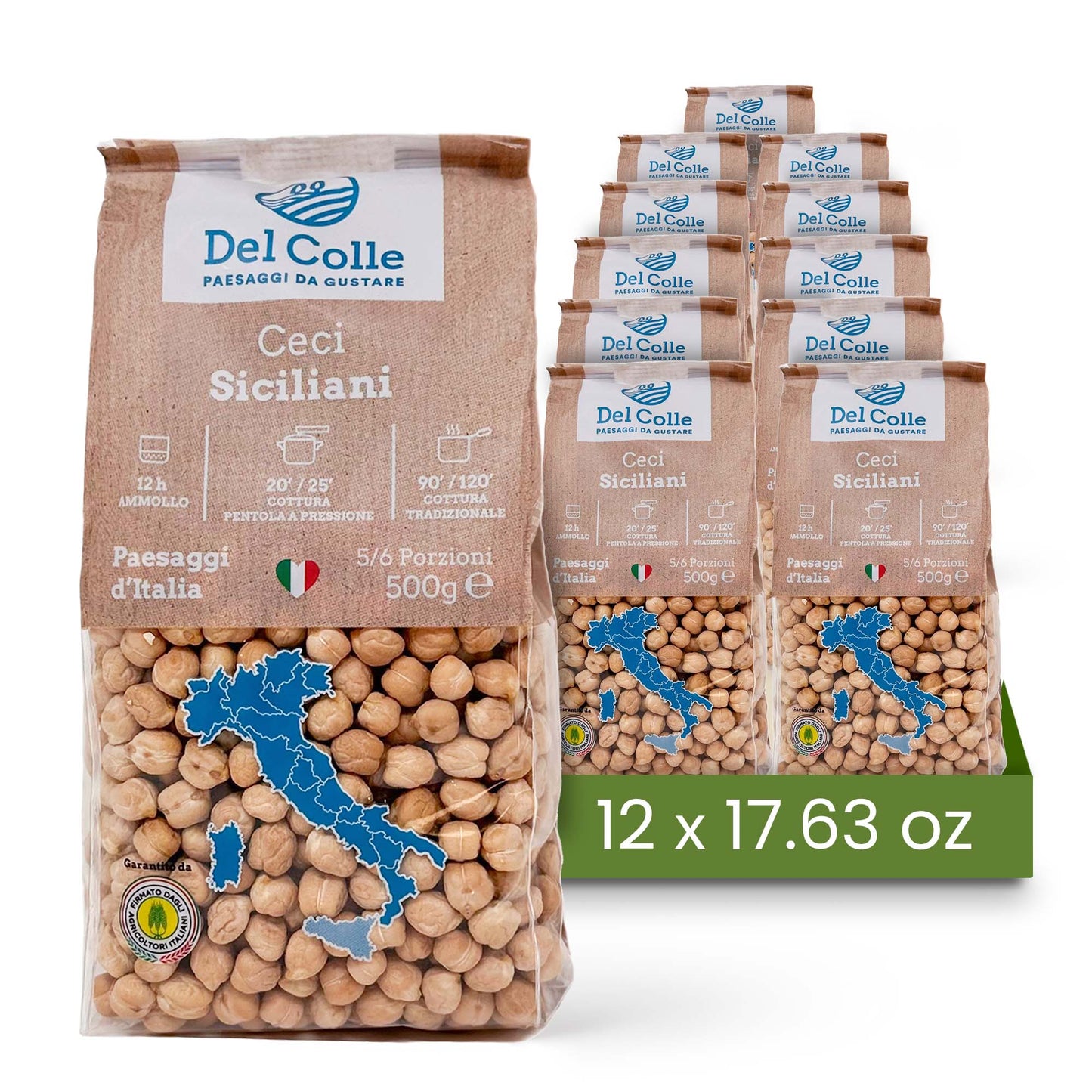 Del Colle Sicilian Chickpeas, 1.1 LB (500 g) – Vegan, Kosher, Bulk