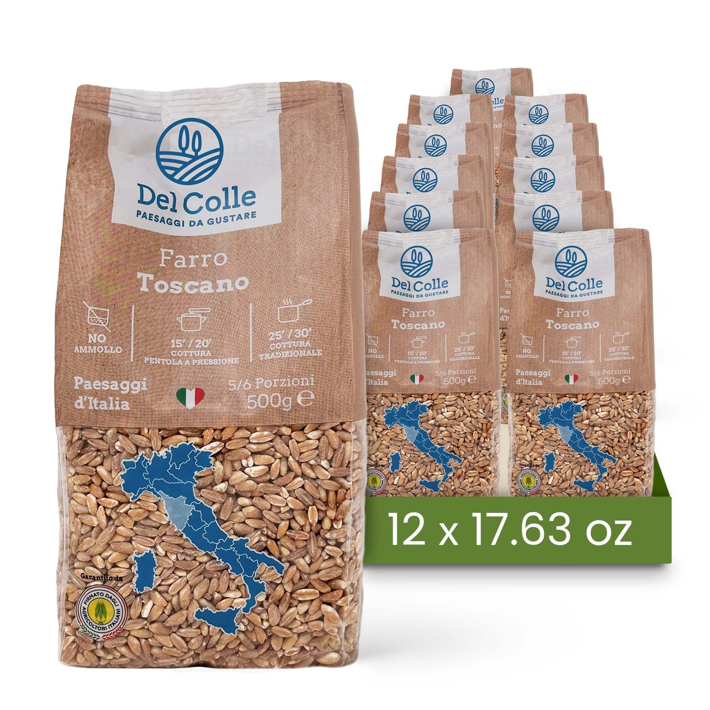 Del Colle Tuscany Pearled Farro, 1.1 LB (500 g) – Sproutable, Vegan, Kosher