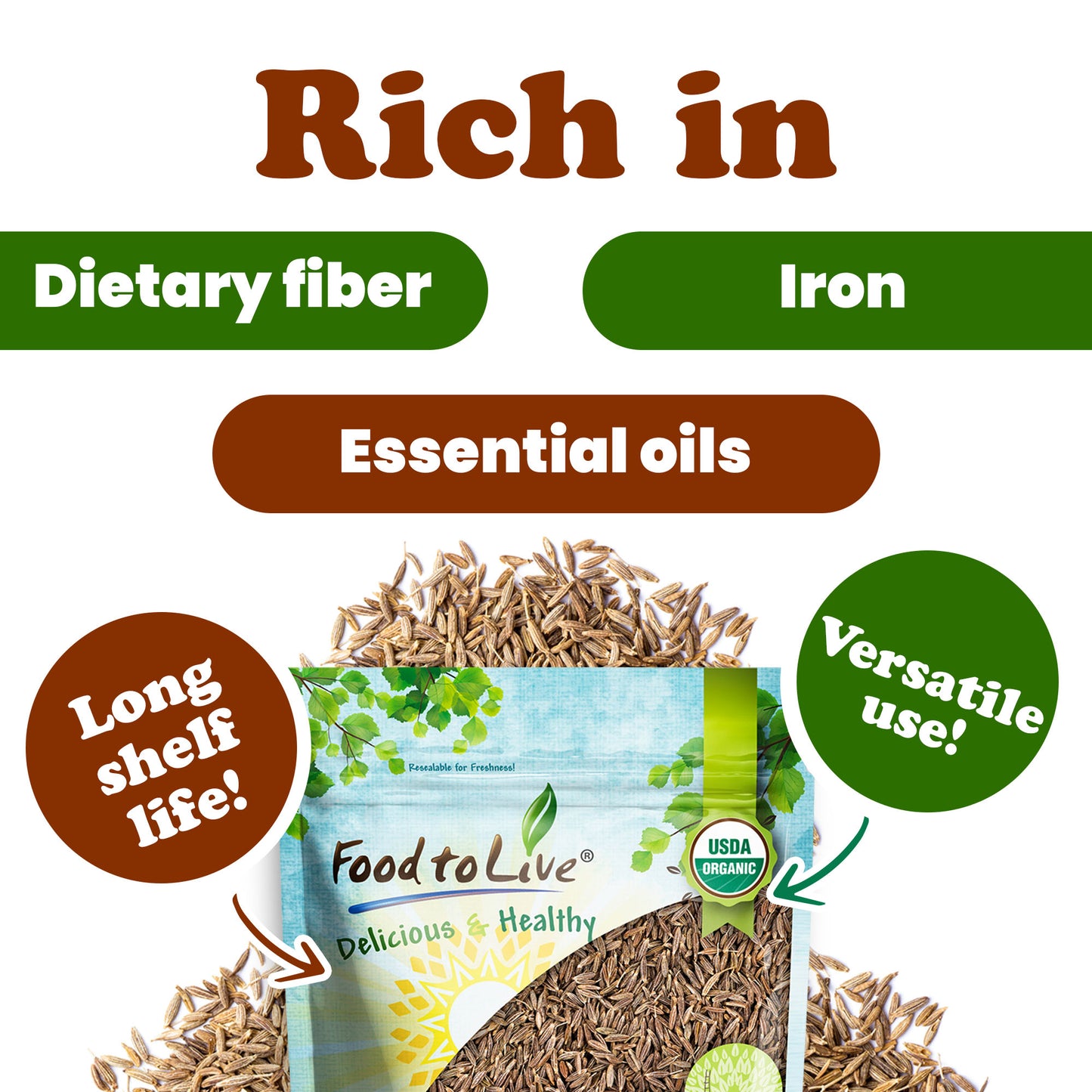 Organic Cumin Seeds - by Food To Live