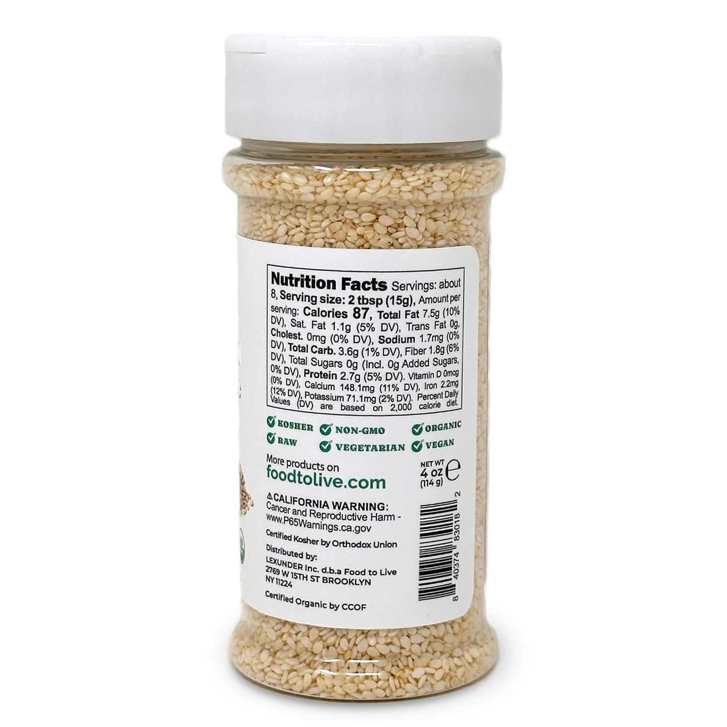 Organic Hulled Sesame Seeds – Raw in Resealable Jar, Non-GMO, Vegan, Kosher