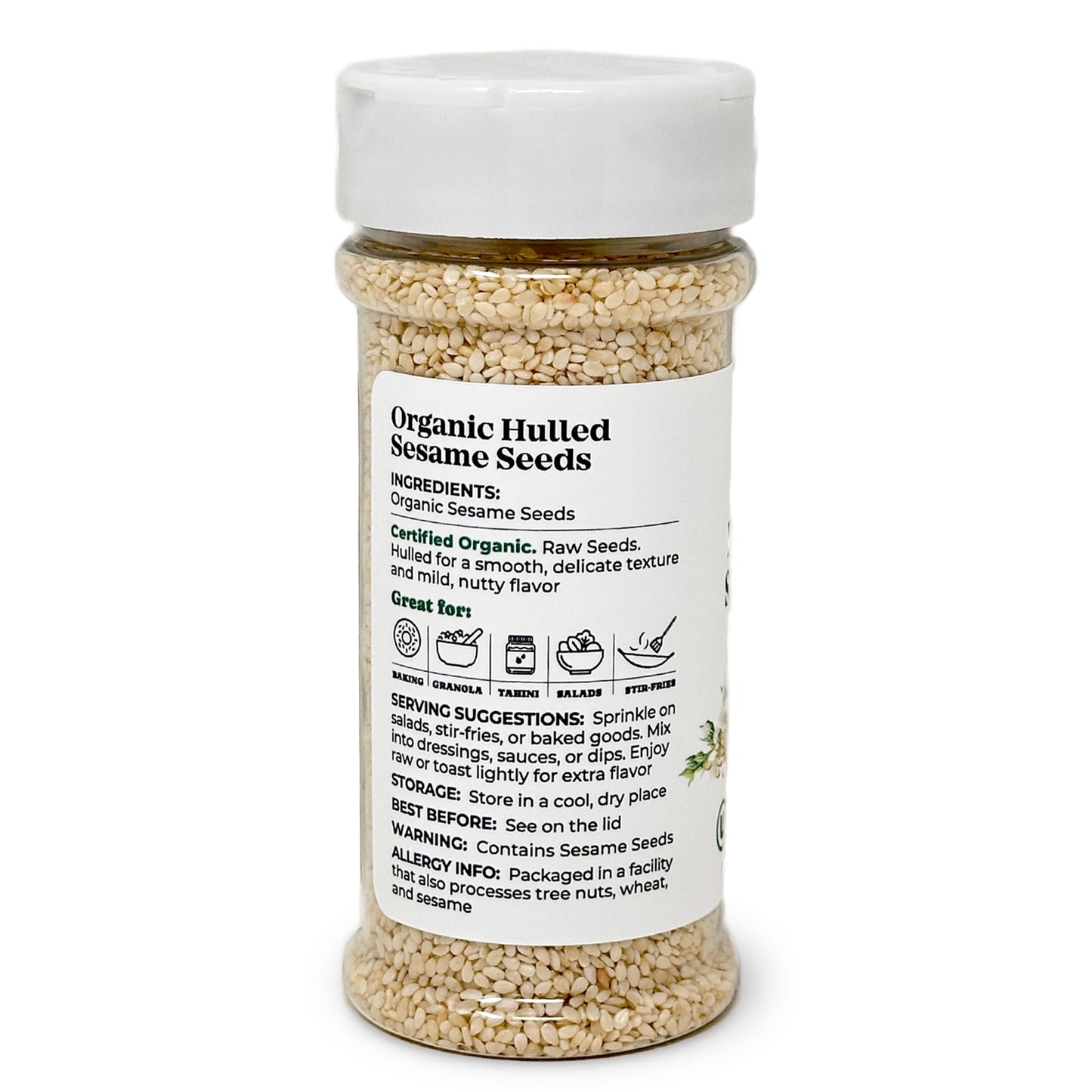 Organic Hulled Sesame Seeds – Raw in Resealable Jar, Non-GMO, Vegan, Kosher
