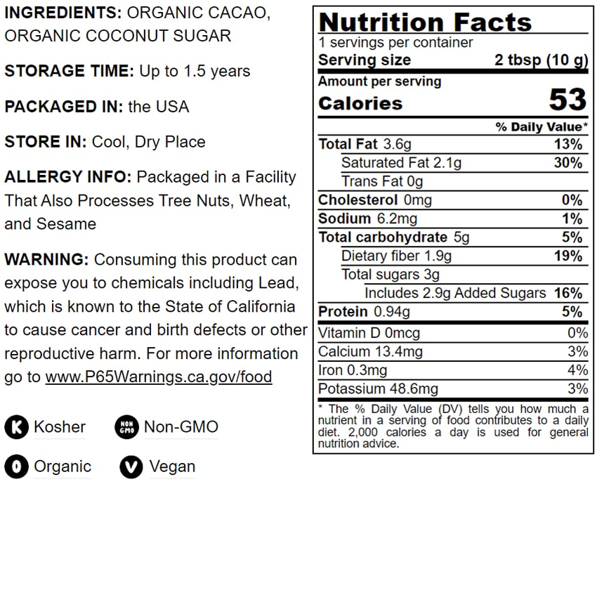 Organic Sweet Cacao Nibs - by Food To Live