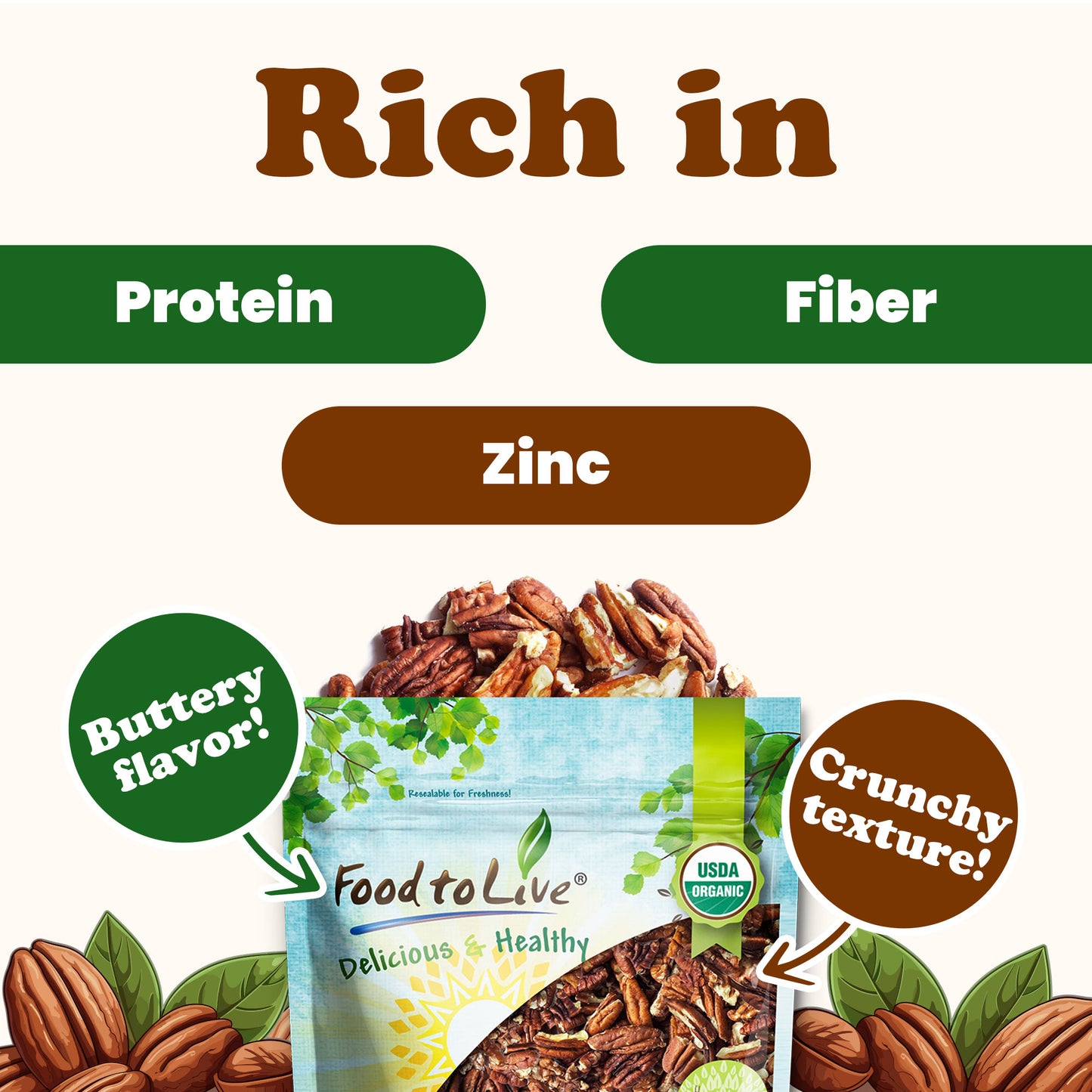 Organic Roasted Pecan Pieces with Himalayan Salt – by Food to Live
