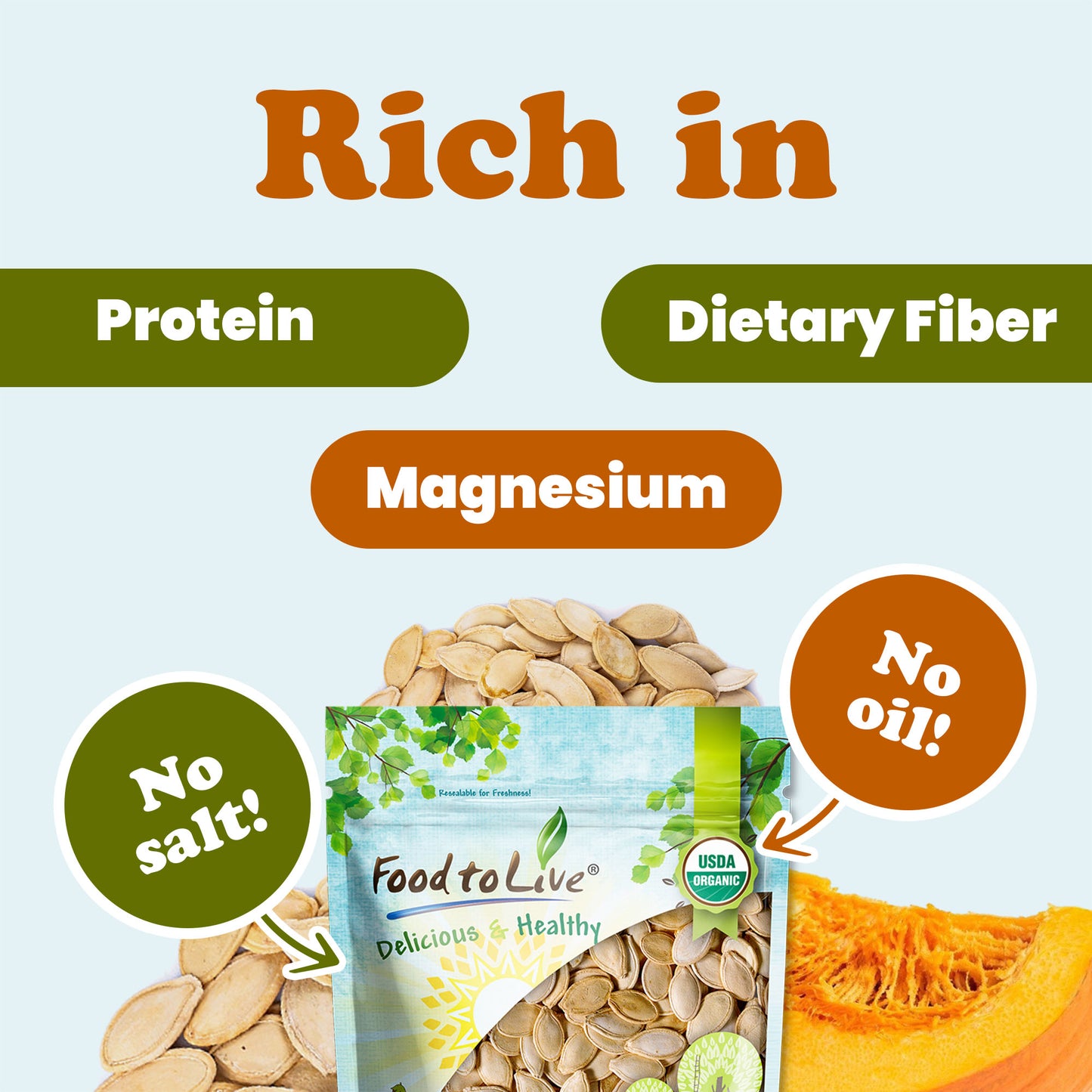 Organic Dry Roasted Pumpkin Seeds (in Shell) – by Food to Live