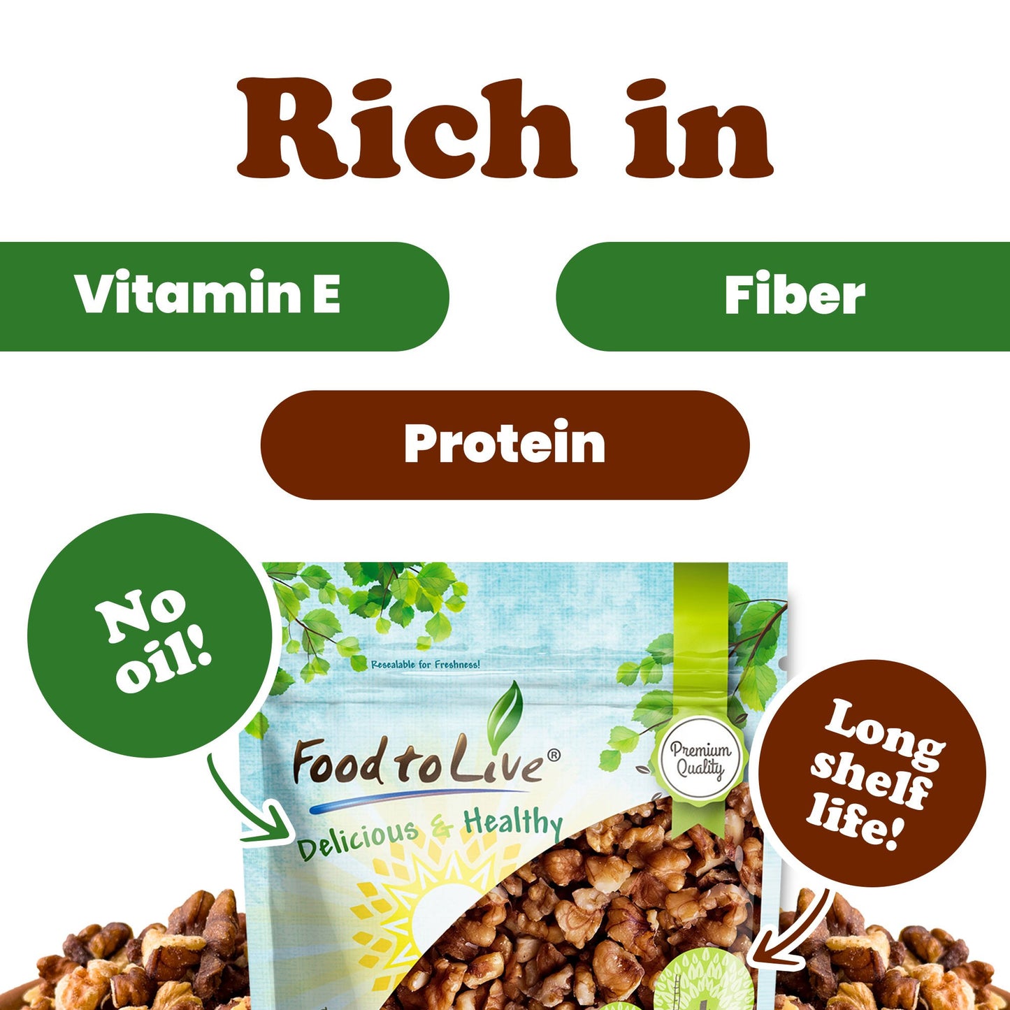 Walnut Pieces, Roasted and Salted  – Vegan, Kosher, Bulk – by Food to Live
