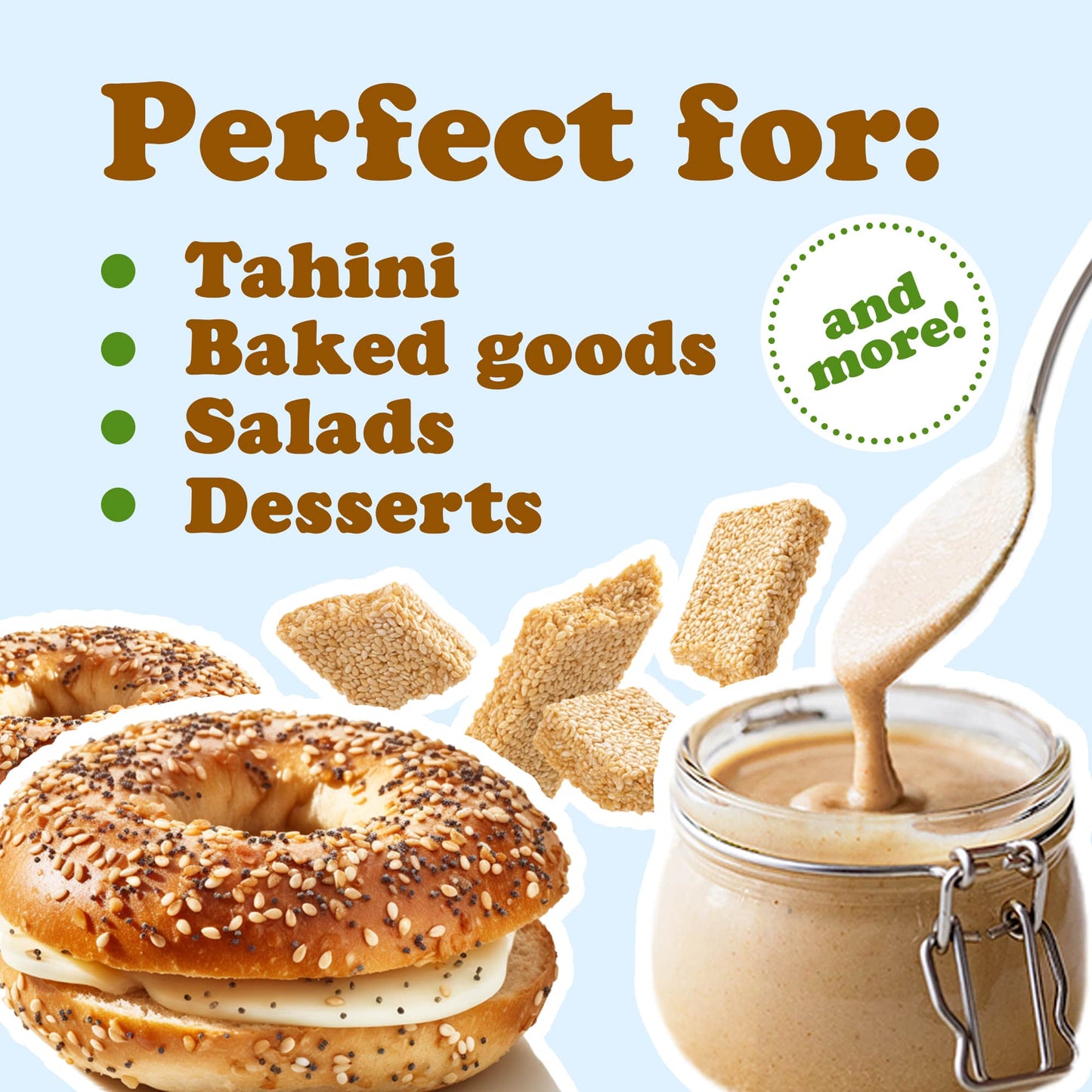 Hulled Sesame Seeds — Non-GMO Verified, Whole Raw White Sesame Seeds, Kosher and Vegan, Unroasted, Bulk. High in Magnesium, Iron, and Calcium. Perfect for Tahini Paste, for Sprinkling Baked Goods