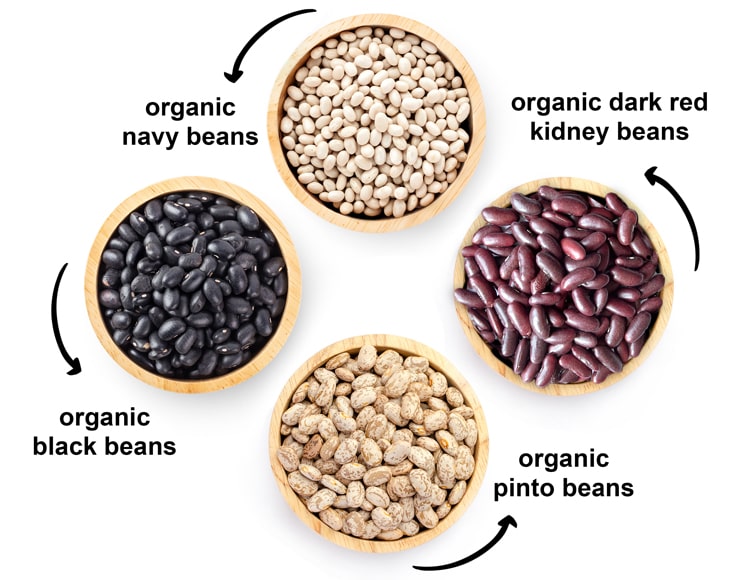 Organic Dry Beans Bundle (4 pack) - Dark Red Kidney Beans (5 LB), Pinto Beans (5 LB), Black Beans (5 LB), Navy Beans (5 LB) - by Food To Live