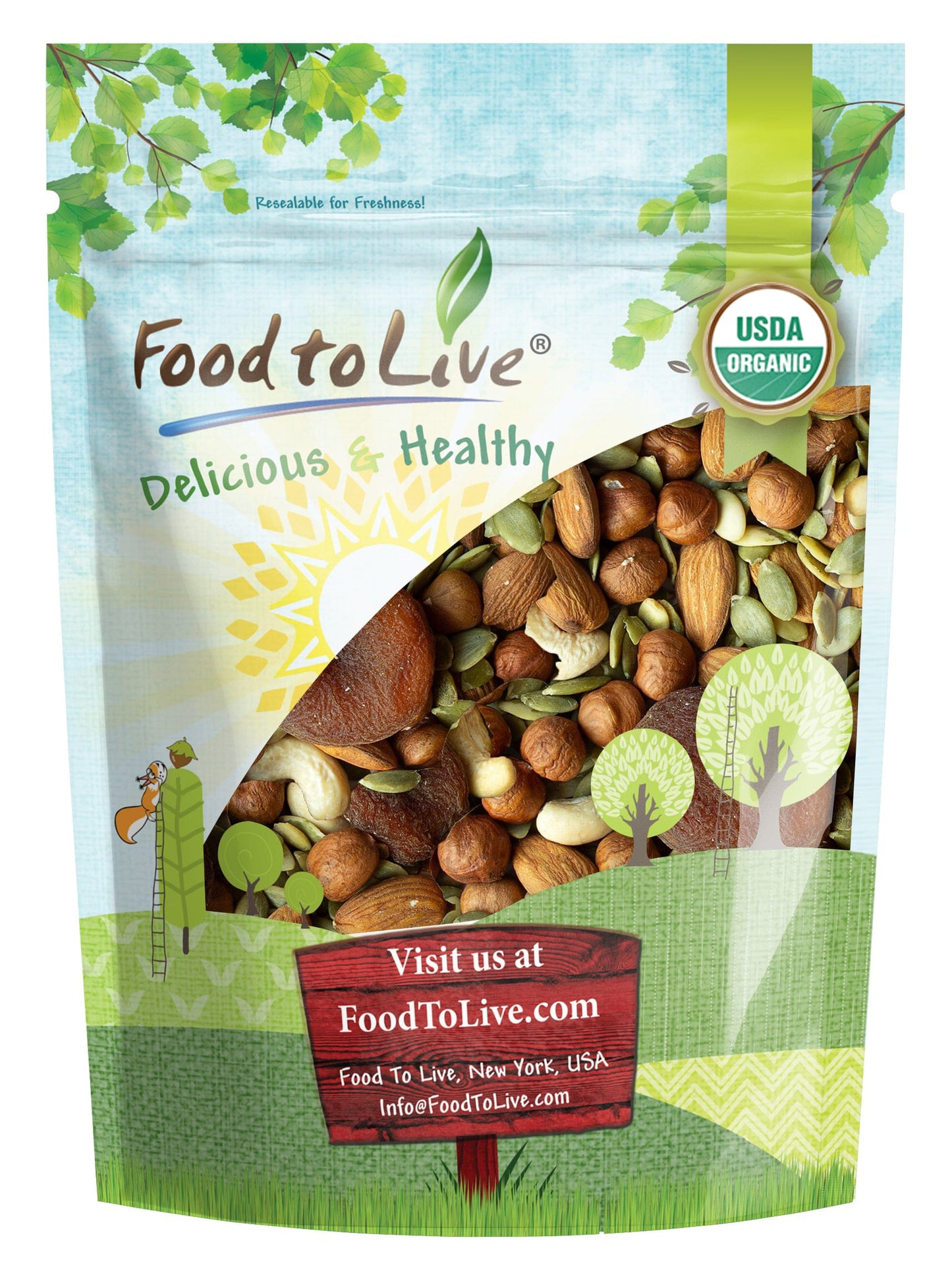 Organic Active Life Trail Mix — Raw and Non-GMO Snack Mix Contains Cashews, Pumpkin Seeds, Apricots, Hazelnuts, Almonds. Vegan, Kosher, Bulk