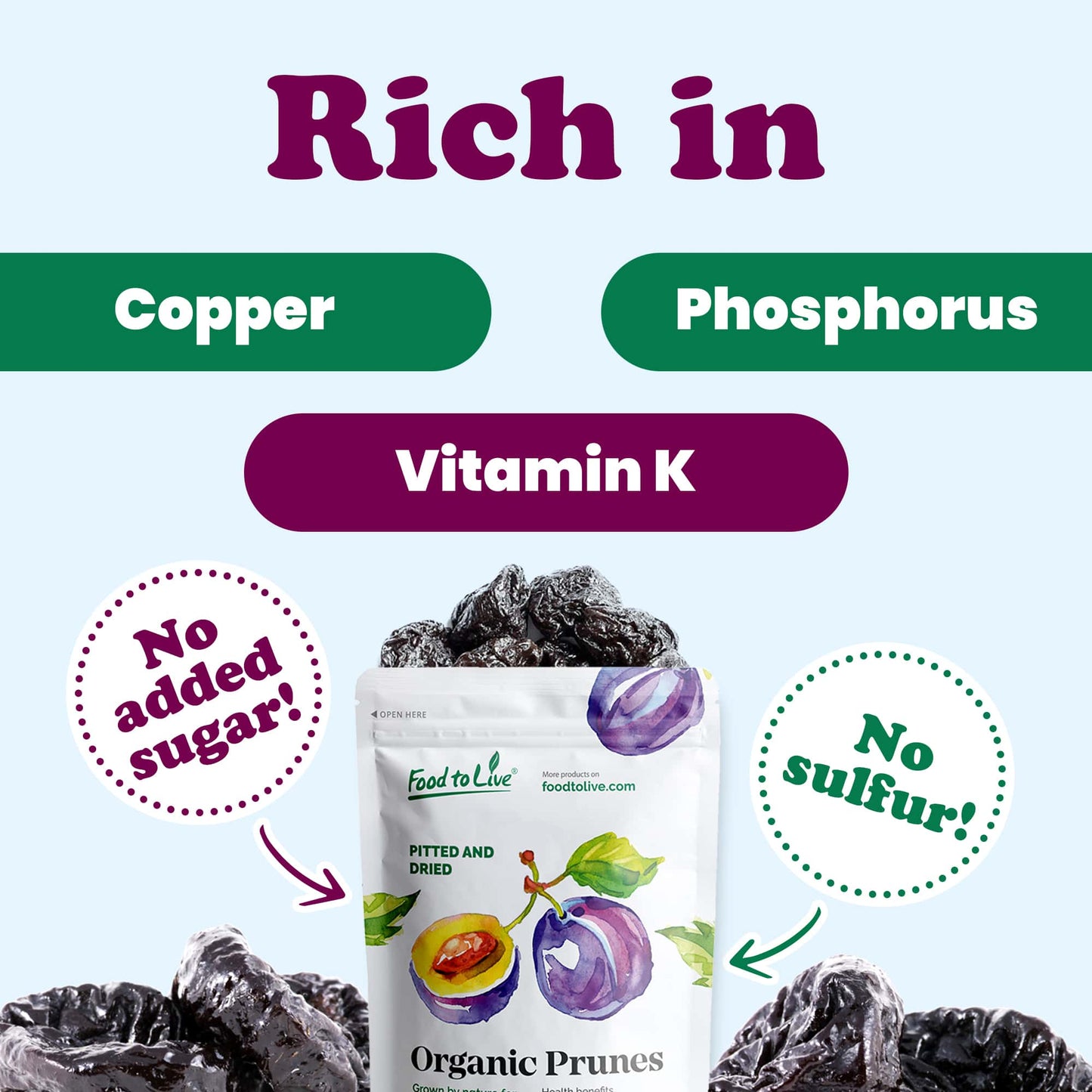 Organic Pitted Prunes - by Food To Live