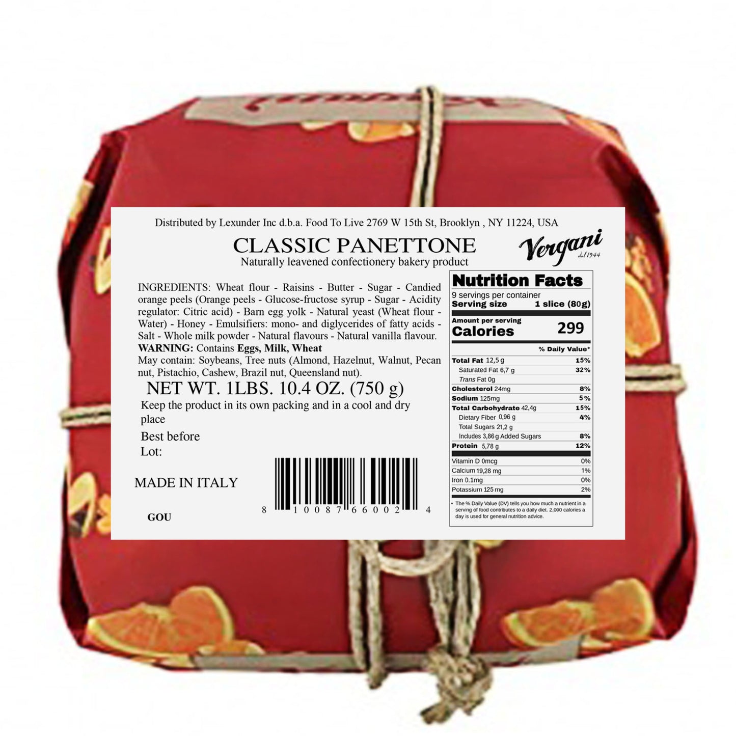 Vergani Classic Panettone - Artisan Holiday Bread, Festive Dessert