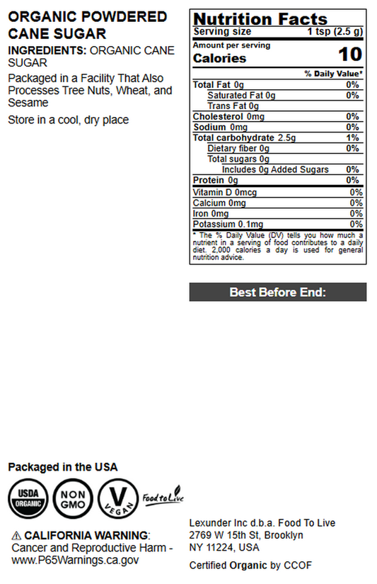 Organic Powdered Cane Sugar - by Food to Live