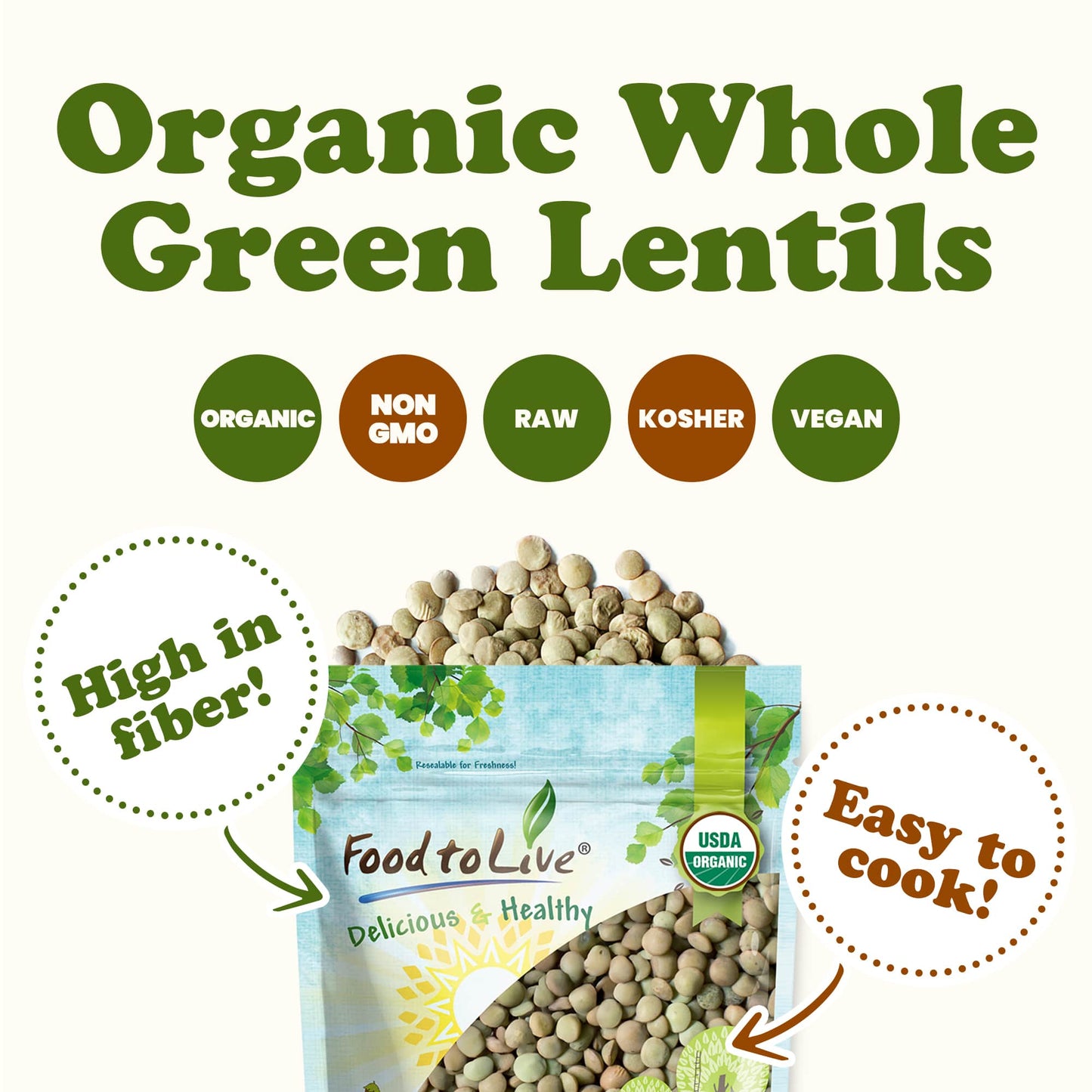 Organic Green Lentils - by Food To Live