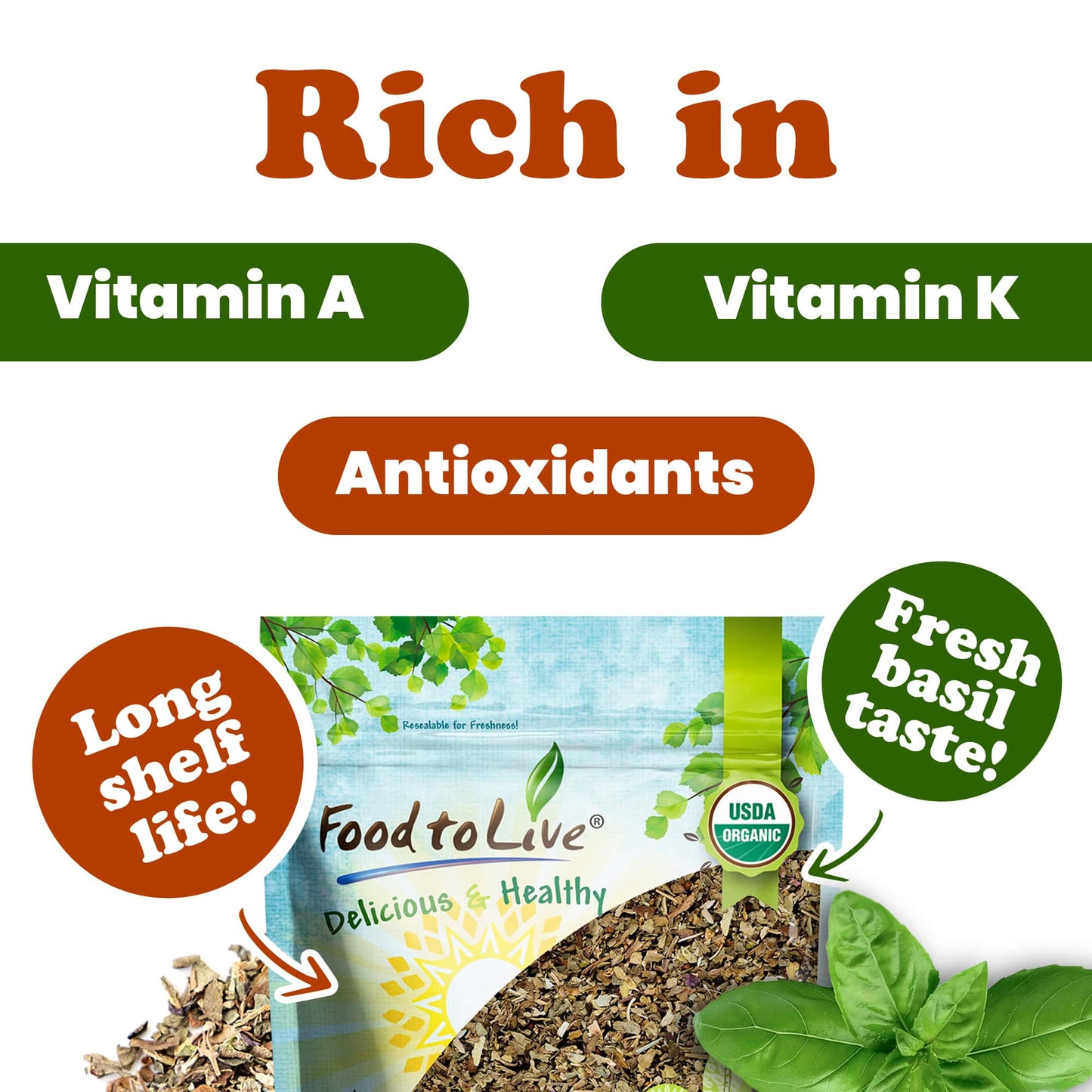 Organic Basil Leaves - by Food To Live