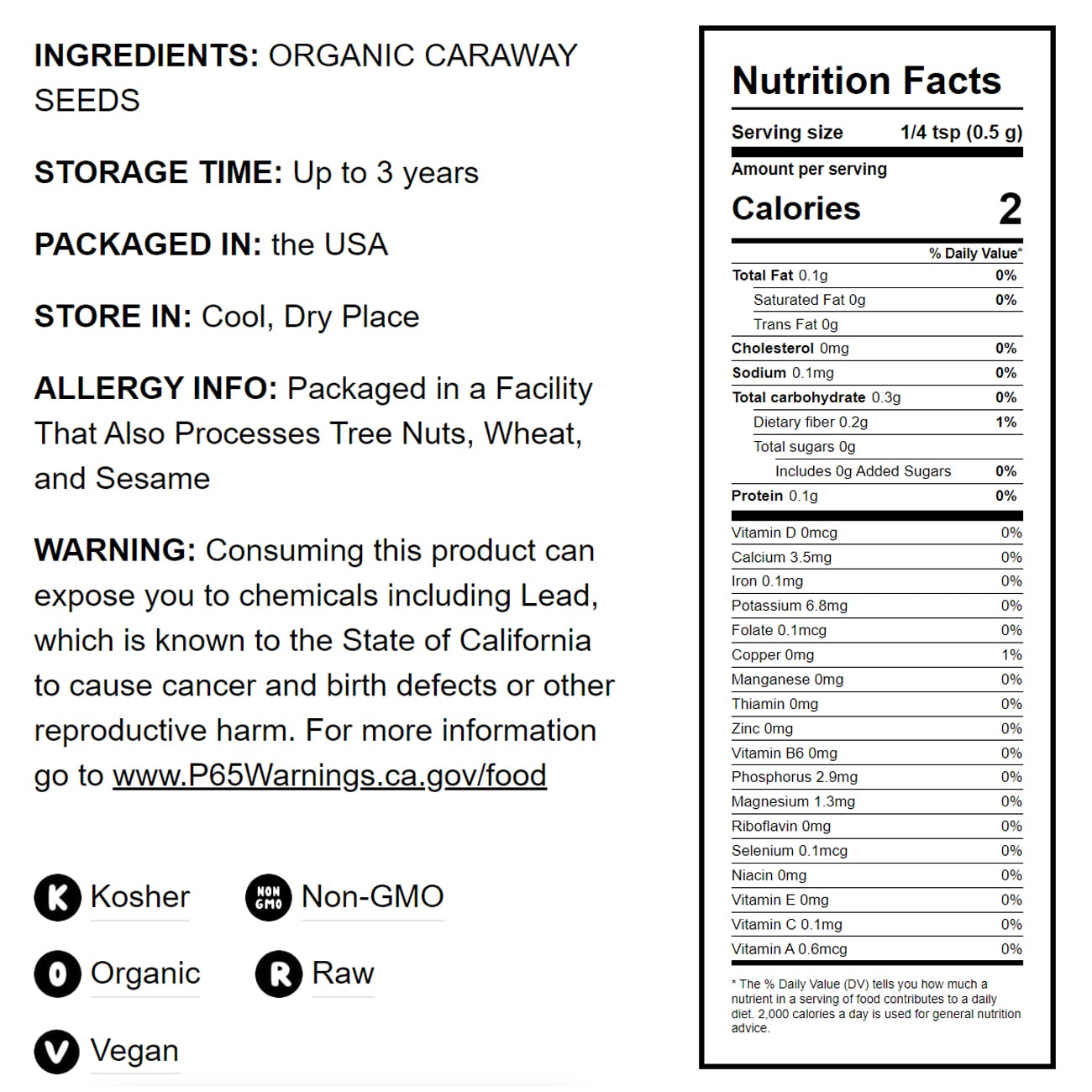 Organic Caraway Seeds - by Food To Live