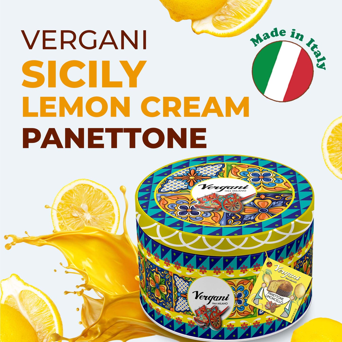 Vergani Sicily Lemon Cream Panettone -Traditional Italian Holiday Cake with Lemon Cream Filling, Premium Gift-Boxed Dessert, Wholesale