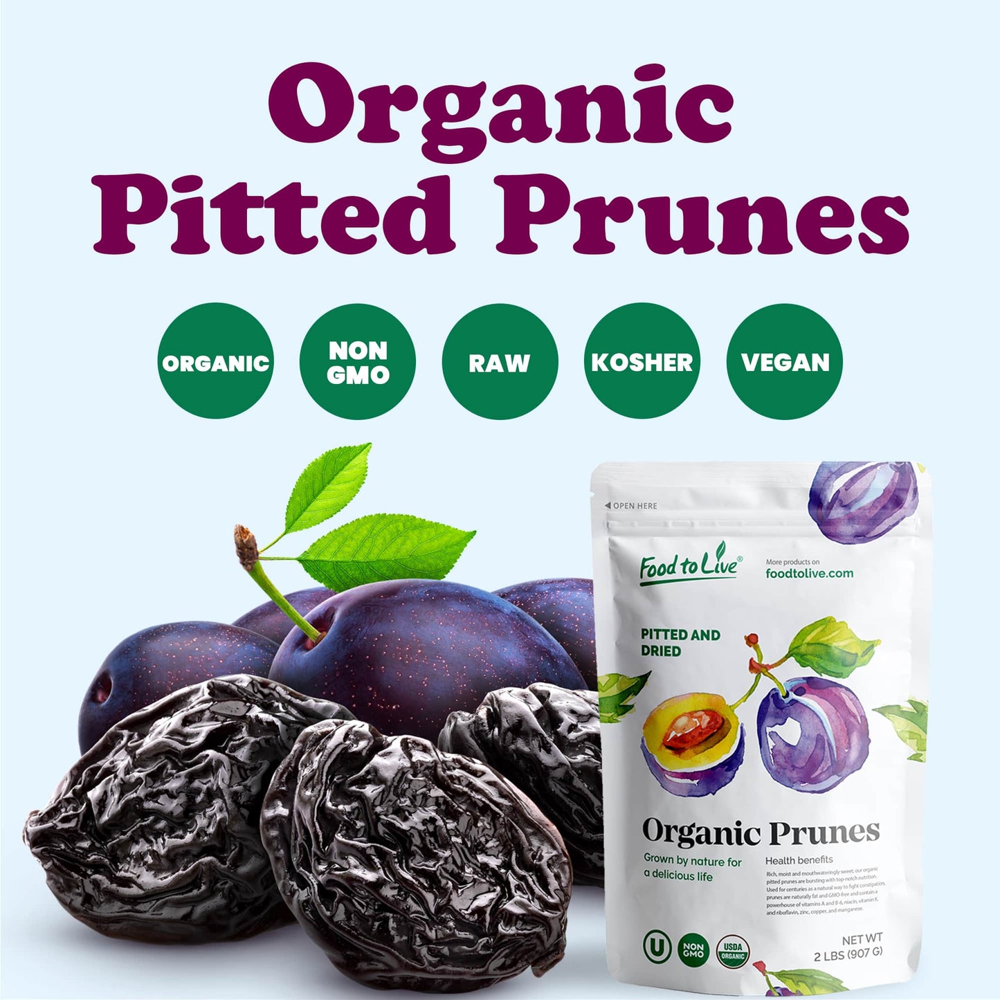 Organic Pitted Prunes - by Food To Live