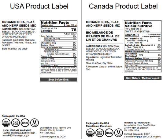 Organic Chia, Flax, and Hemp Seeds Mix - by Food To Live