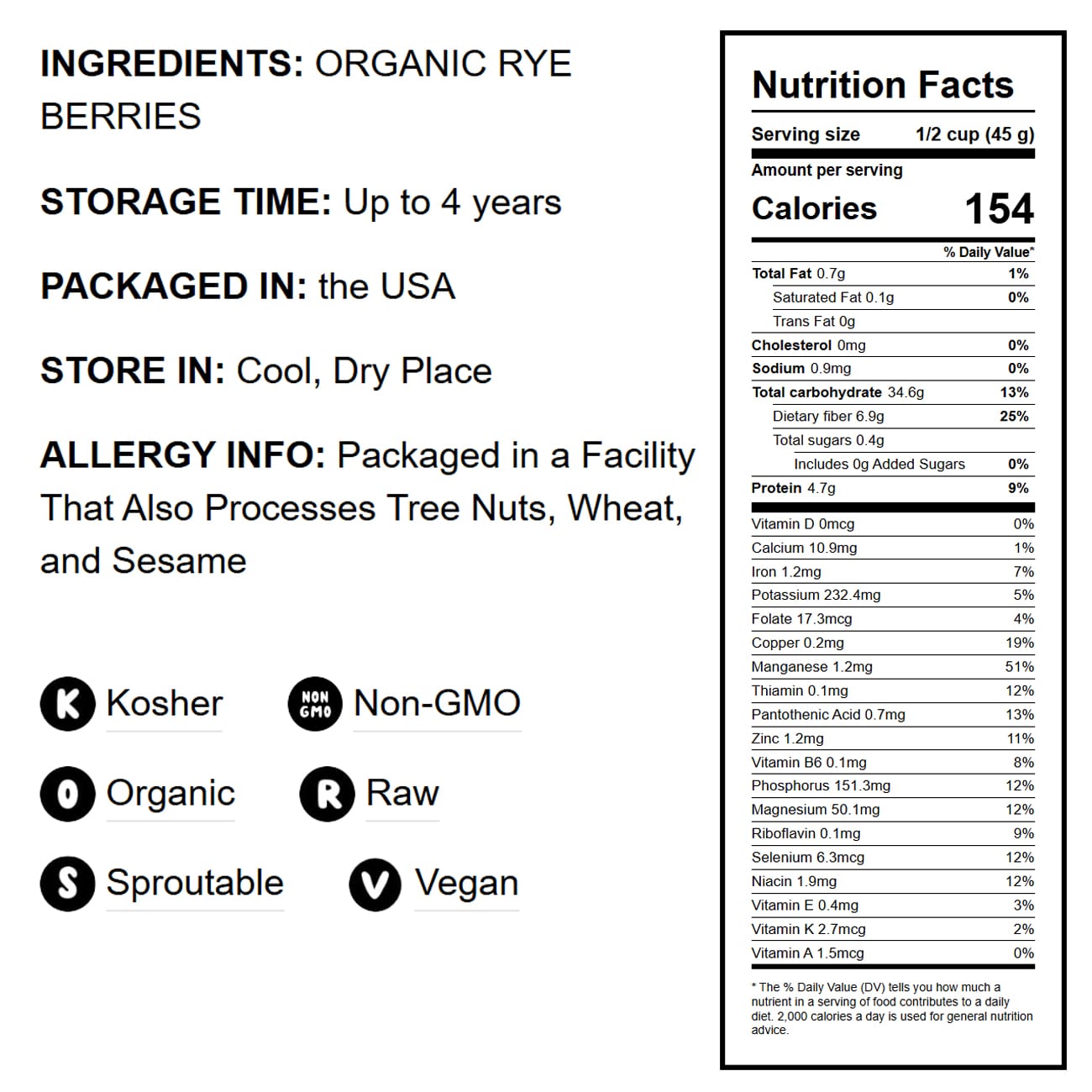 Organic Rye Berries - by Food To Live