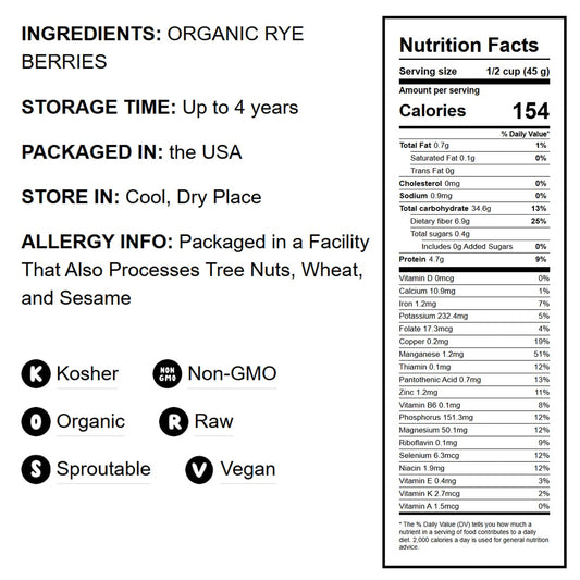 Organic Rye Berries - by Food To Live