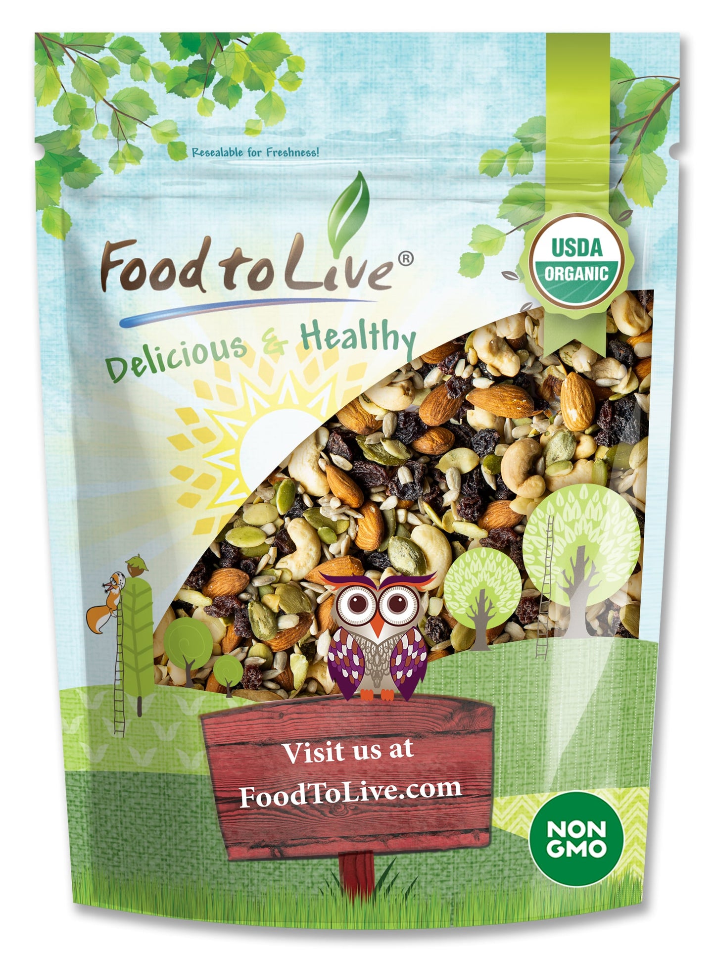 Organic Raw Seeds, Nuts and Raisins Mix - by Food To Live