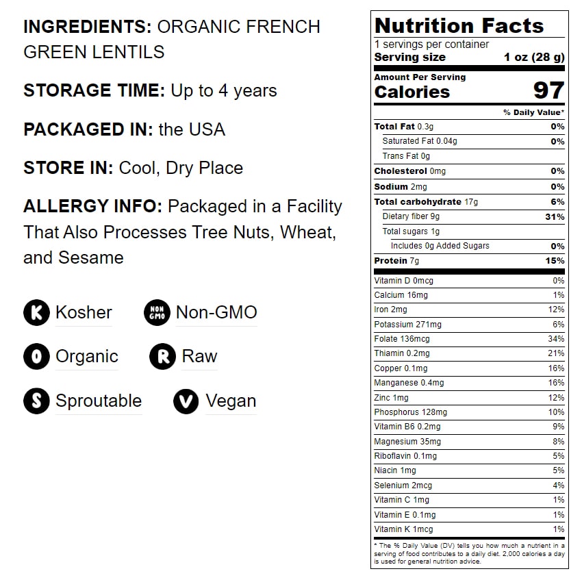 Organic French Green Lentils - by Food To Live