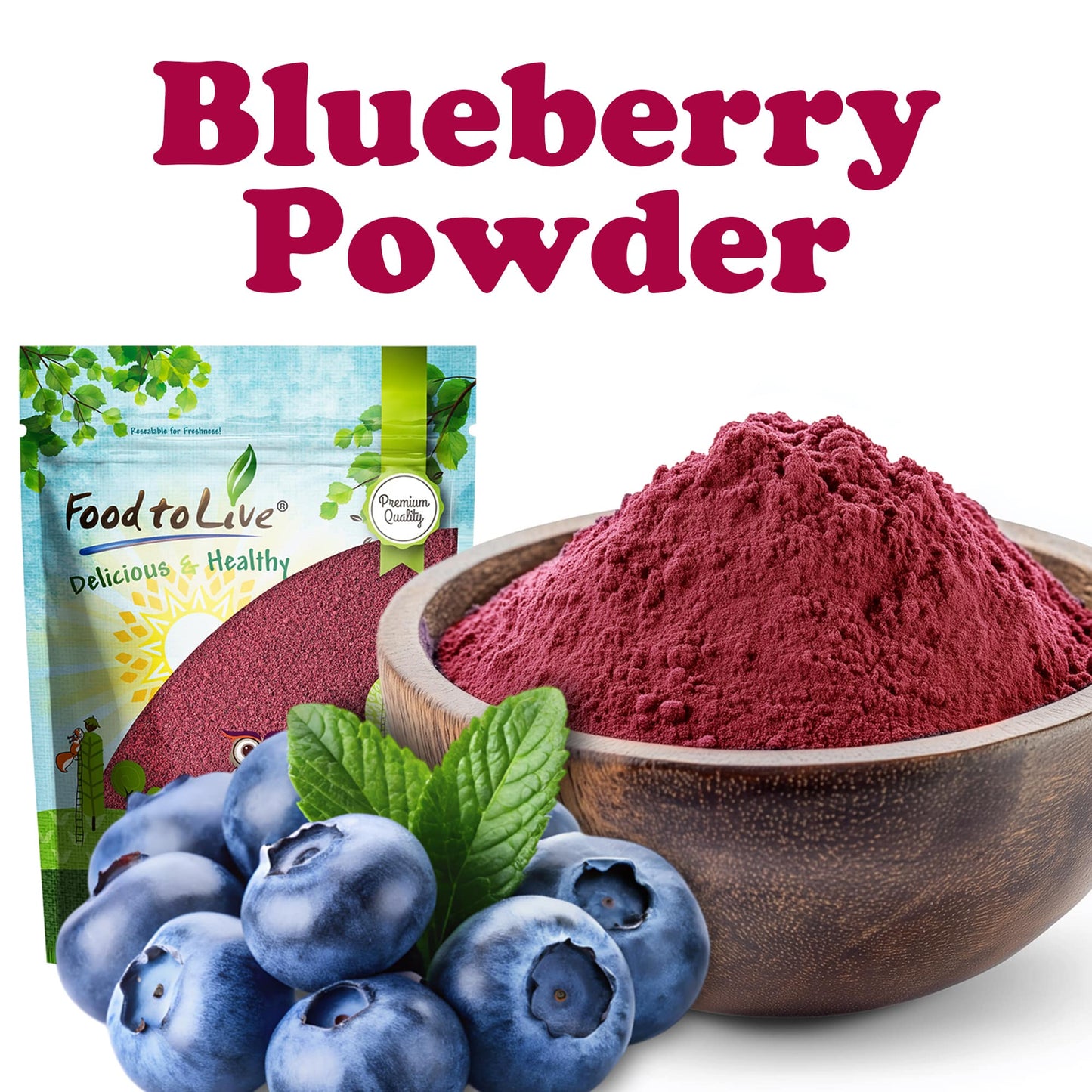 Blueberry Juice Powder - 100% Pure, Antioxidant-Rich. Great for Smoothies, Spray-dried, No Sugar Added, Contains Maltodextrin, Vegan, Kosher, Bulk.