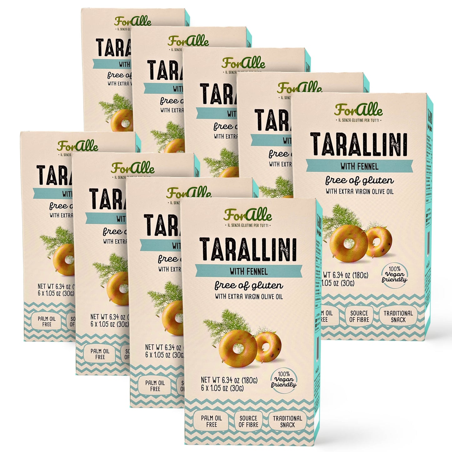 For Alle Gluten-Free Tarallini with Fennel and Extra Virgin Olive Oil, 6x1.05 oz (6.34 oz) – Oven-Baked. Vegan. Cholesterol-Free.