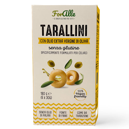 For Alle Gluten-Free Tarallini with Extra Virgin Olive Oil, 6x1.05 oz (6.34 oz) – Oven-Baked. Vegan. Cholesterol-Free