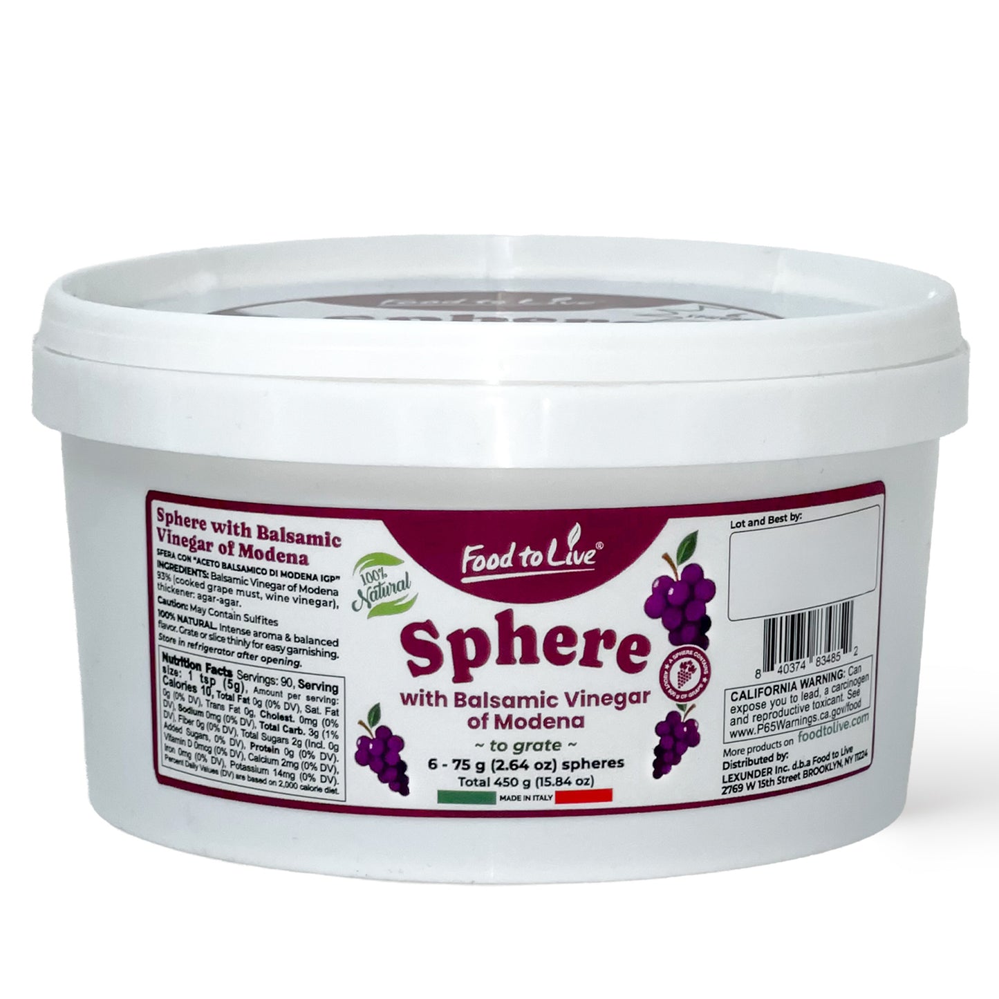 Sphere with Balsamic Vinegar of Modena, 75g (2.64 oz) – Vegan – by Food to Live