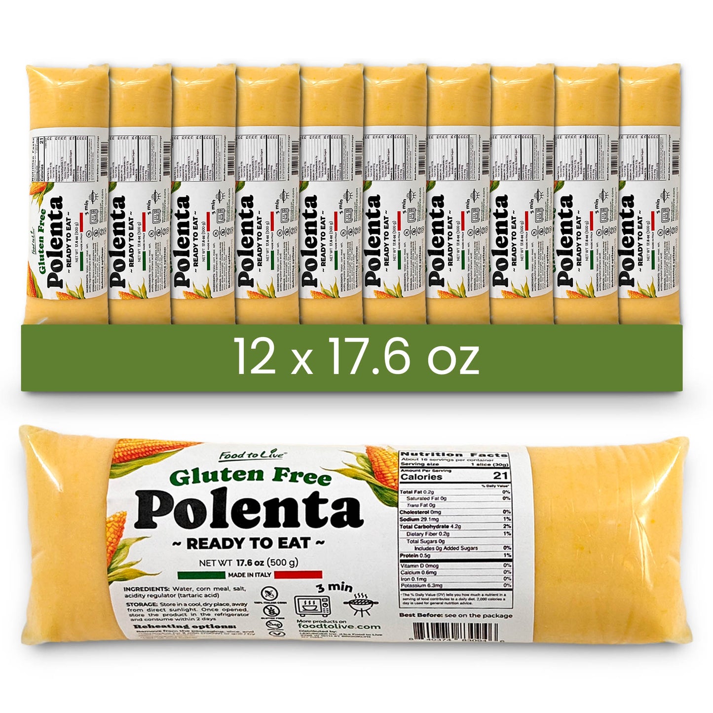 Gluten Free Polenta Ready To Eat - 500gr - by Food to Live