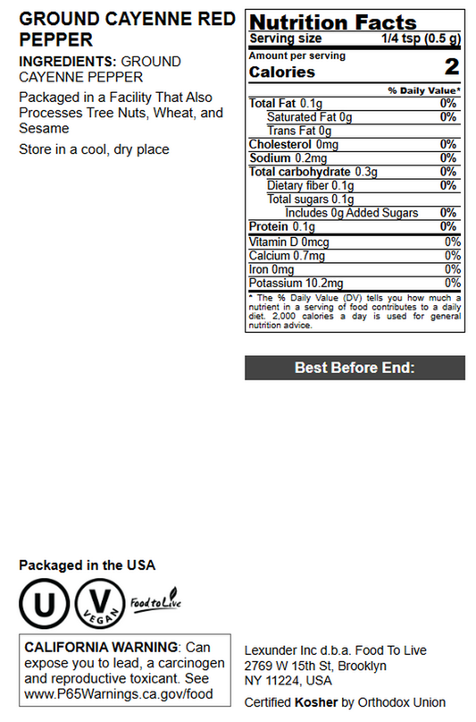 Ground Cayenne Pepper – 60,000 SHU Hot Red Chile Spice. Vegan, Kosher - by Food To Live