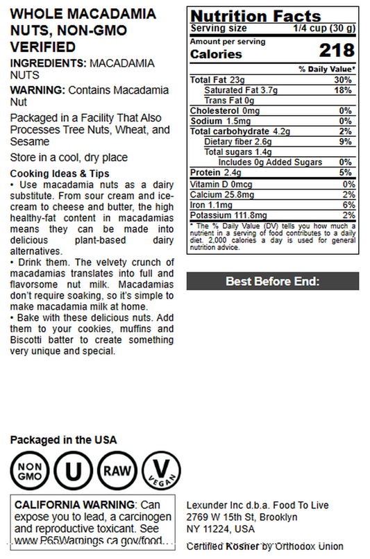 Whole Macadamia Nuts - by Food To Live