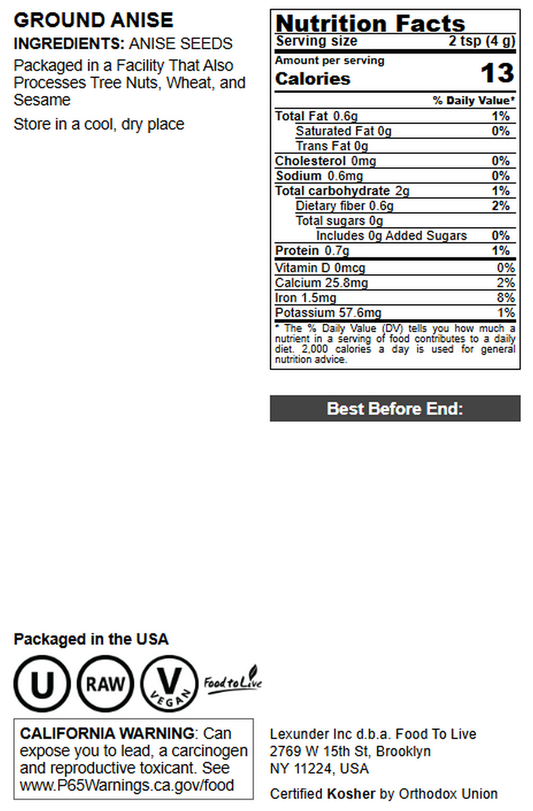 Ground Anise – Kosher, Vegan, Bulk – by Food to Live