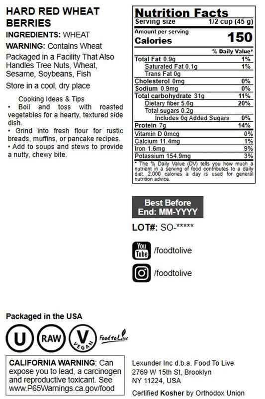 Hard Red Wheat Berries - by Food To Live