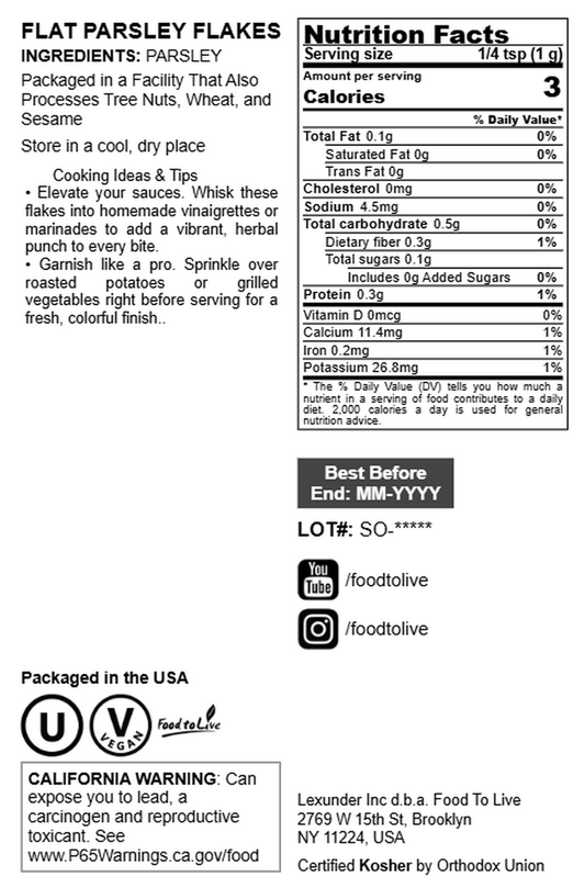 Flat Parsley Flakes – Kosher, Vegan, Bulk – by Food to Live