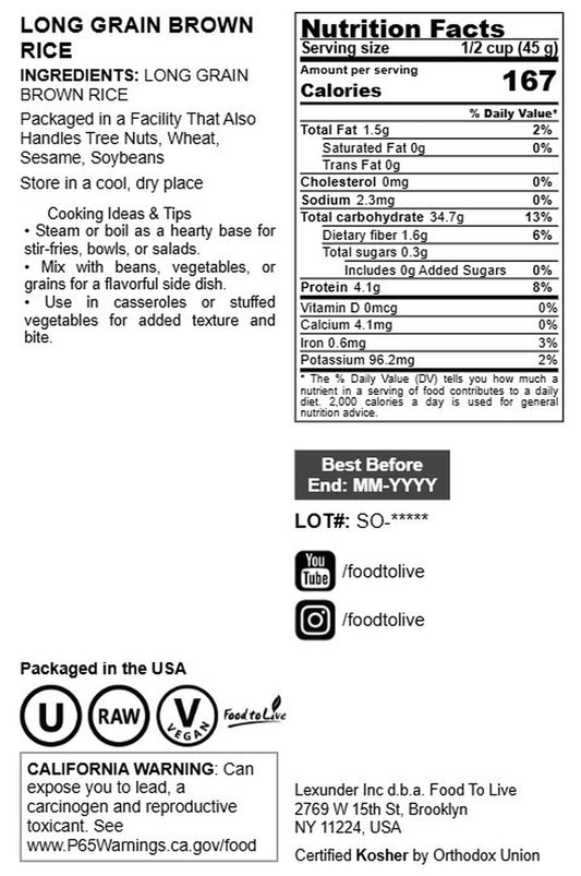 Long Grain Brown Rice - by Food To Live