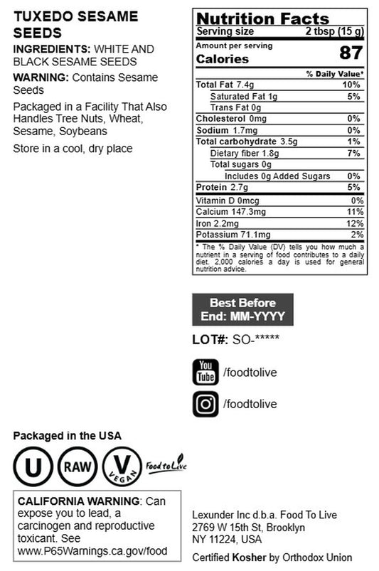 Tuxedo Sesame Seeds - Vegan, Kosher, Bulk - by Food to Live