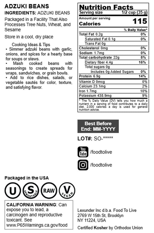 Adzuki Beans - by Food To Live