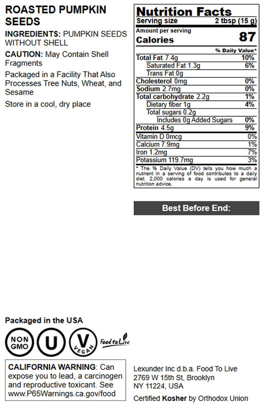 Dry Roasted Pumpkin Seed Kernels - by Food To Live