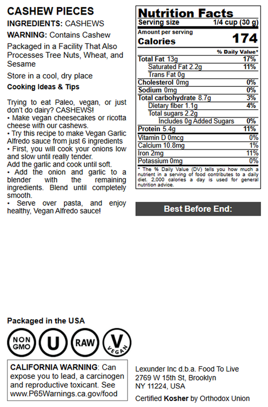 Cashew Pieces - by Food To Live