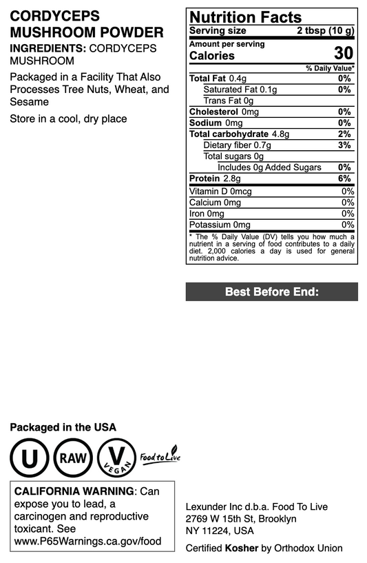 Cordyceps Mushroom Powder - by Food To Live