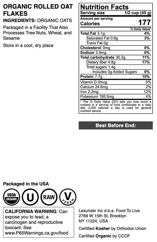 Organic Rolled Oat Flakes - by Food To Live