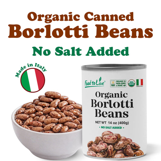 Organic Canned Borlotti Beans, 14 oz - Unsalted, Non-GMO, Vegan - by Food to Live