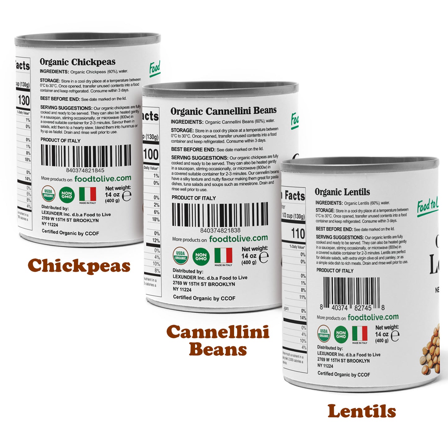 Organic Canned Pulses Bundle, Set of 3 – Ready to Eat, Unsalted, Non-GMO, Vegan – by Food to Live