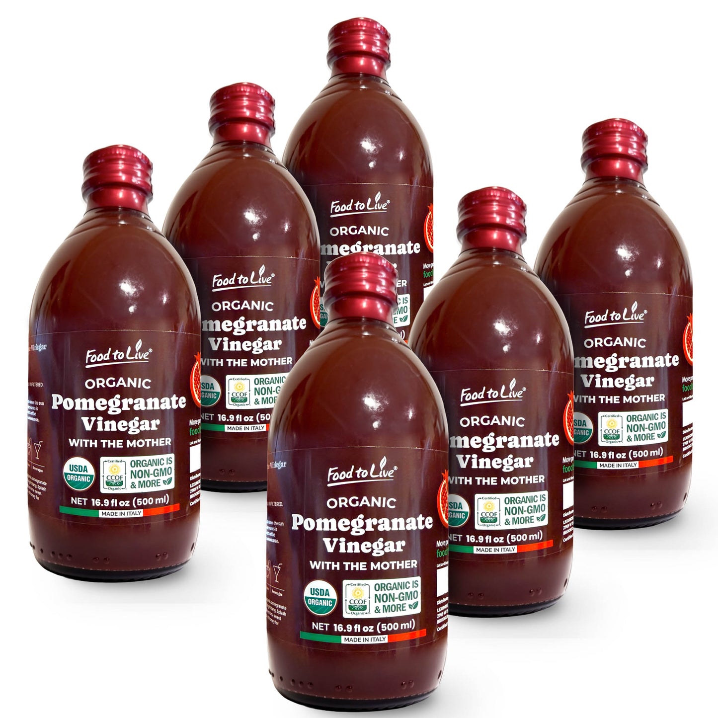 Organic Pomegranate Vinegar with the Mother, 500ml - by Food to Live