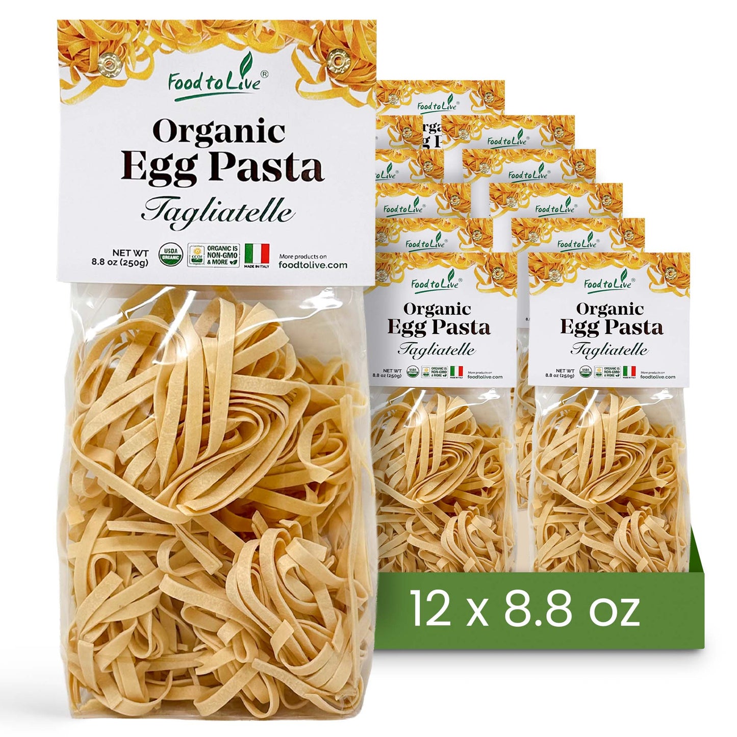 Organic Egg Tagliatelle Pasta 8.8 oz – Non-GMO, Product of Italy – by Food to Live